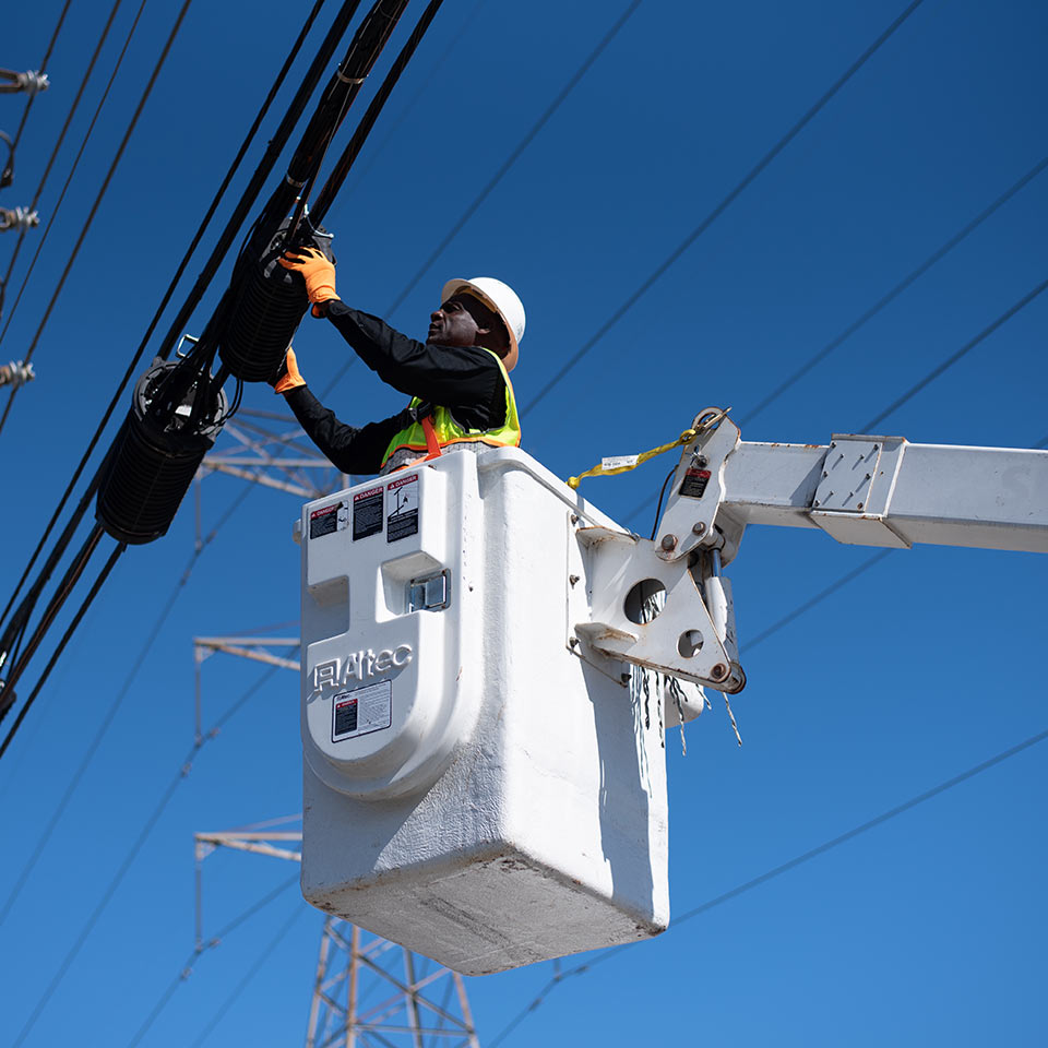 Aerial service image of a man on an aerial work platform